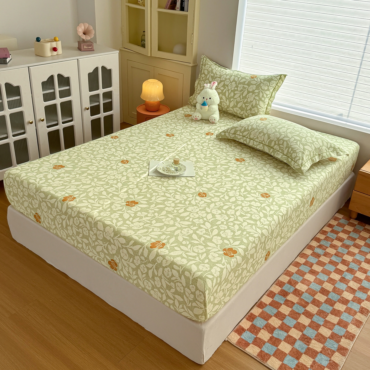 91家纺网 家纺一手货源 找家纺 壹贝家纺 2025新款全棉磨毛床笠系列 芷绿