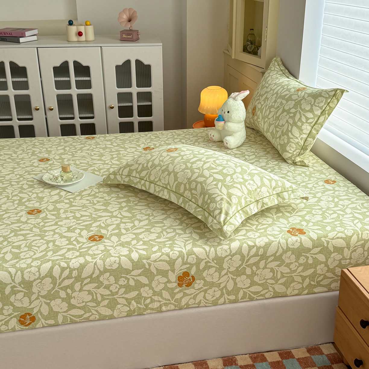 91家纺网 家纺一手货源 找家纺 壹贝家纺 2025新款全棉磨毛床笠系列 芷绿