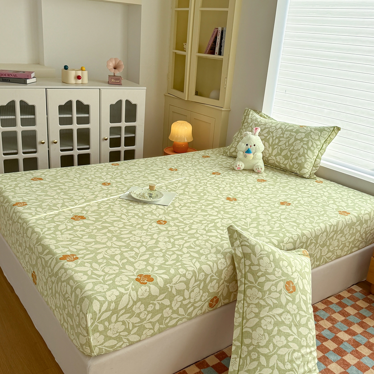 91家纺网 家纺一手货源 找家纺 壹贝家纺 2025新款全棉磨毛床笠系列 芷绿