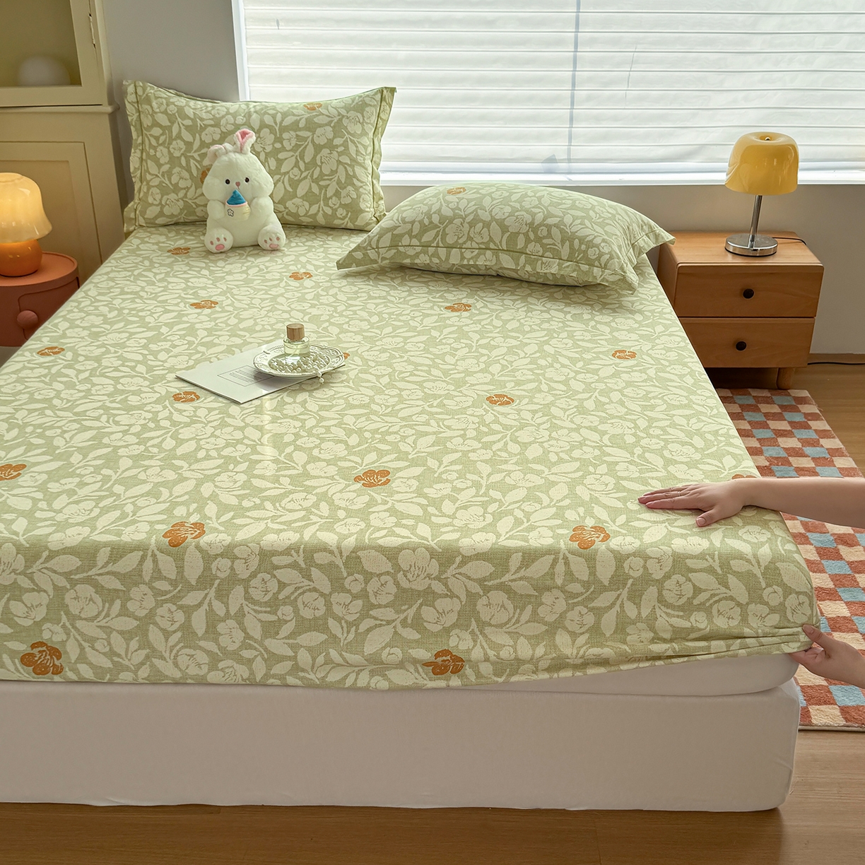 91家纺网 家纺一手货源 找家纺 壹贝家纺 2025新款全棉磨毛床笠系列 芷绿