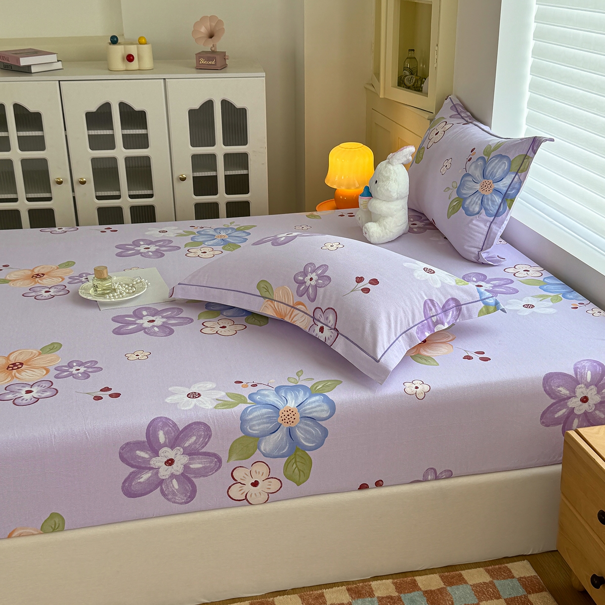 91家纺网 家纺一手货源 找家纺 壹贝家纺 2025新款全棉磨毛床笠系列 紫魅