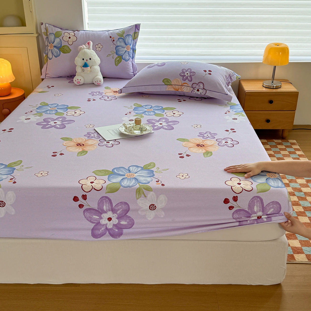 91家纺网 家纺一手货源 找家纺 壹贝家纺 2025新款全棉磨毛床笠系列 紫魅