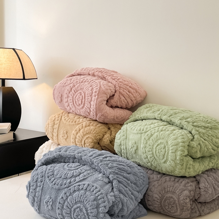 91家纺网 家纺一手货源 找家纺 （总）莱家富 2025新款塔芙绒舒棉绒雕花绒单床笠 床笠单件-花朵系列