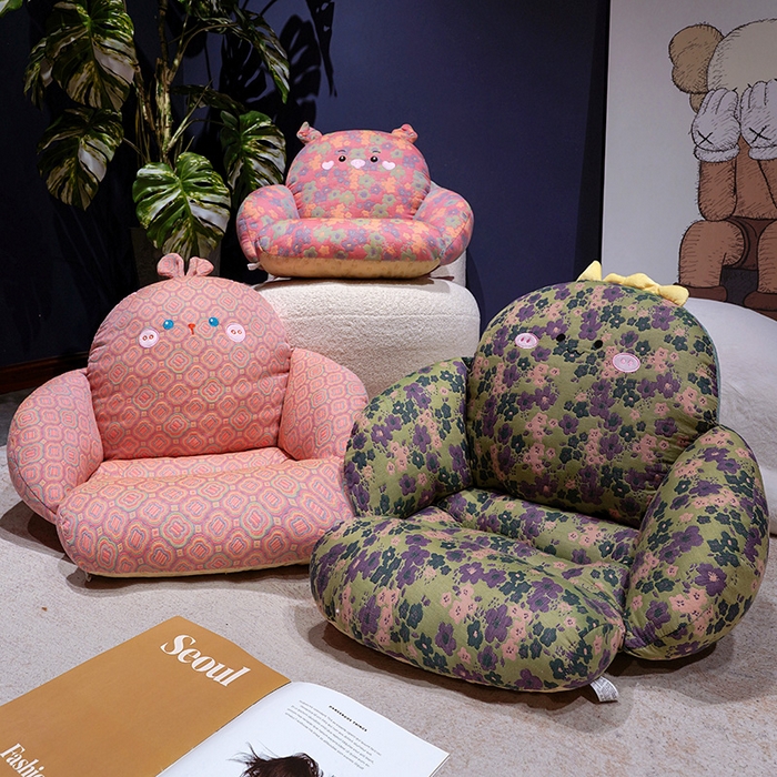 91家纺网 家纺一手货源 找家纺 仟亿莱 2025新款碎花三层纱半包围坐垫 半包围碎花恐龙