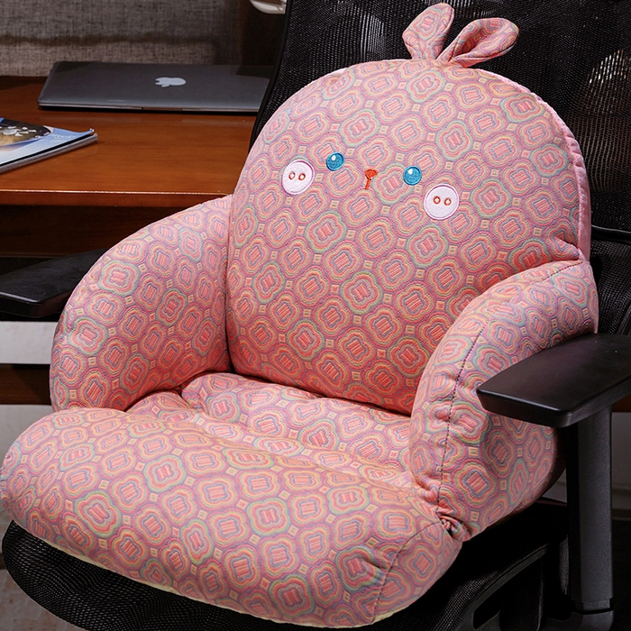 91家纺网 家纺一手货源 找家纺 仟亿莱 2025新款碎花三层纱半包围坐垫 半包围碎花兔子