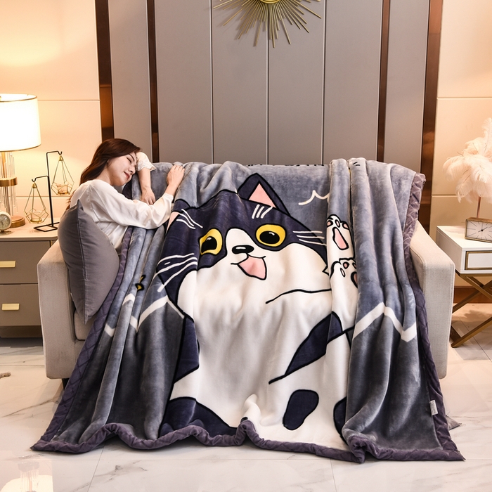 91家纺网 家纺一手货源 找家纺 新月家纺（锦威郎） 2025新款加厚保暖超柔毛毯时尚系列 玲珑猫