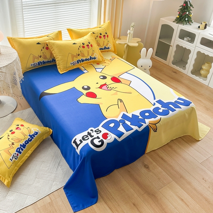 91家纺网 家纺一手货源 找家纺 一电 2025新款卡通床单单件被单学生宿舍被罩三件套单人儿童上下床床单-第一批 淘气皮卡丘