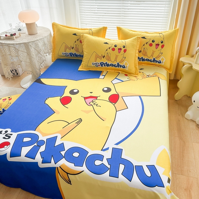 91家纺网 家纺一手货源 找家纺 一电 2025新款卡通床单单件被单学生宿舍被罩三件套单人儿童上下床床单-第一批 淘气皮卡丘