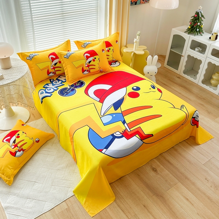 91家纺网 家纺一手货源 找家纺 一电 2025新款卡通床单单件被单学生宿舍被罩三件套单人儿童上下床床单-第一批 小红帽皮卡丘