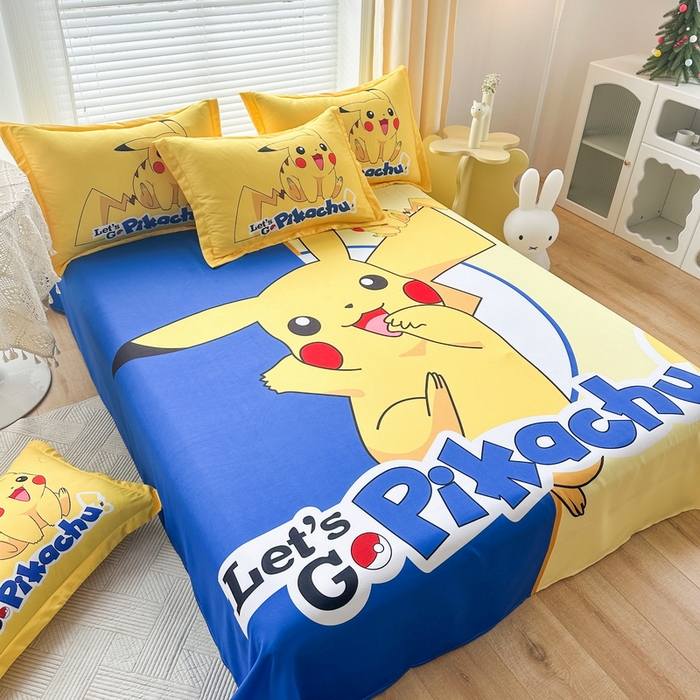 91家纺网 家纺一手货源 找家纺 一电 2025新款卡通床单单件被单学生宿舍被罩三件套单人儿童上下床床单-第一批 淘气皮卡丘