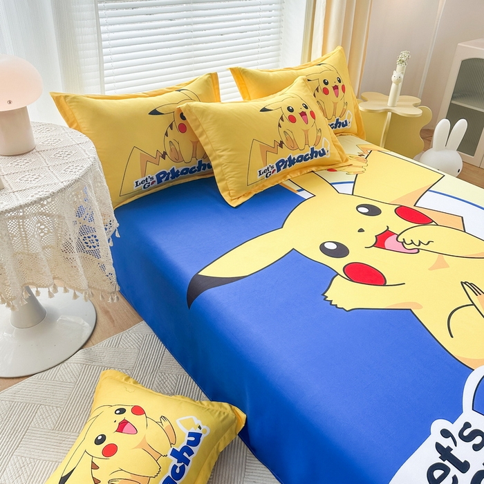 91家纺网 家纺一手货源 找家纺 一电 2025新款卡通床单单件被单学生宿舍被罩三件套单人儿童上下床床单-第一批 淘气皮卡丘