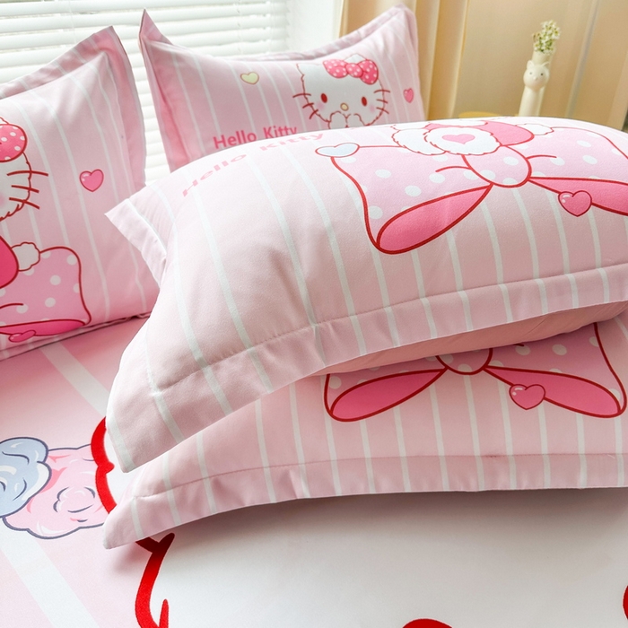 91家纺网 家纺一手货源 找家纺 一电 2025新款卡通床单单件被单学生宿舍被罩三件套单人儿童上下床床单-第一批 害羞KT