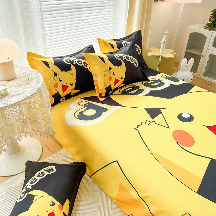 91家纺网 家纺一手货源 找家纺 一电 2025新款卡通床单单件被单学生宿舍被罩三件套单人儿童上下床床单-第一批 闪电皮卡丘