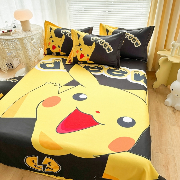 91家纺网 家纺一手货源 找家纺 一电 2025新款卡通床单单件被单学生宿舍被罩三件套单人儿童上下床床单-第一批 闪电皮卡丘