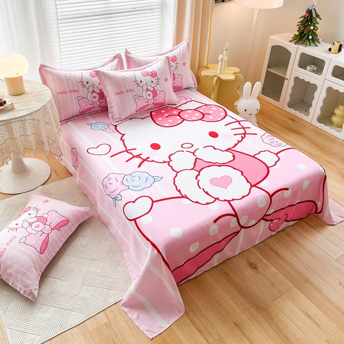 91家纺网 家纺一手货源 找家纺 一电 2025新款卡通床单单件被单学生宿舍被罩三件套单人儿童上下床床单-第一批 害羞KT