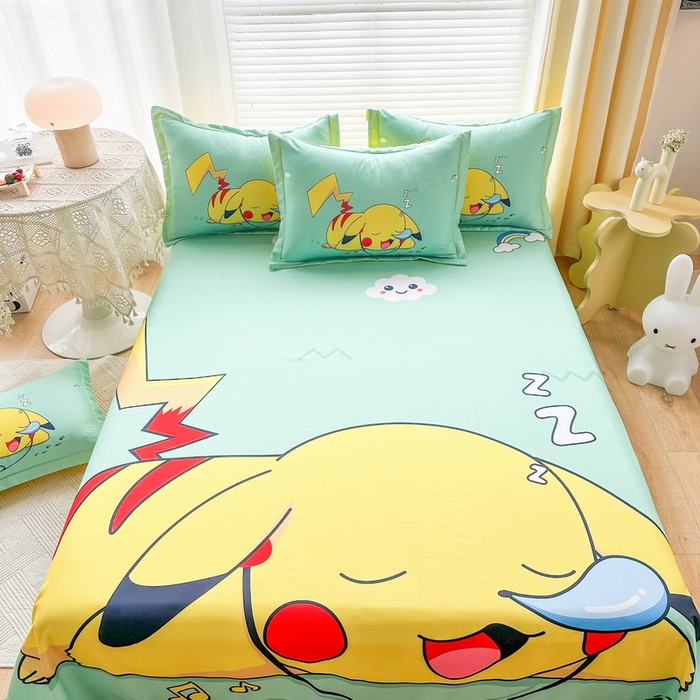 91家纺网 家纺一手货源 找家纺 一电 2025新款卡通床单单件被单学生宿舍被罩三件套单人儿童上下床床单-第一批 呼呼皮卡丘