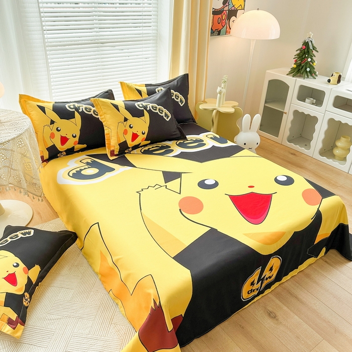 91家纺网 家纺一手货源 找家纺 一电 2025新款卡通床单单件被单学生宿舍被罩三件套单人儿童上下床床单-第一批 闪电皮卡丘
