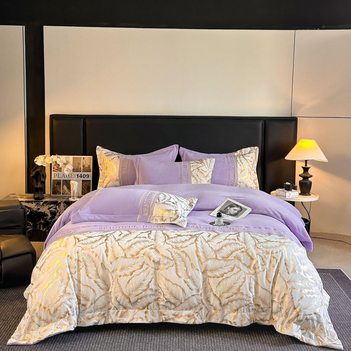 91家纺网 家纺一手货源 找家纺 （总）女子家纺 2025新款牛奶绒拼接刺绣四件套-普罗旺斯