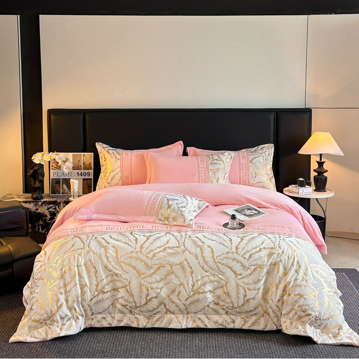 91家纺网 家纺一手货源 找家纺 （总）女子家纺 2025新款牛奶绒拼接刺绣四件套-普罗旺斯