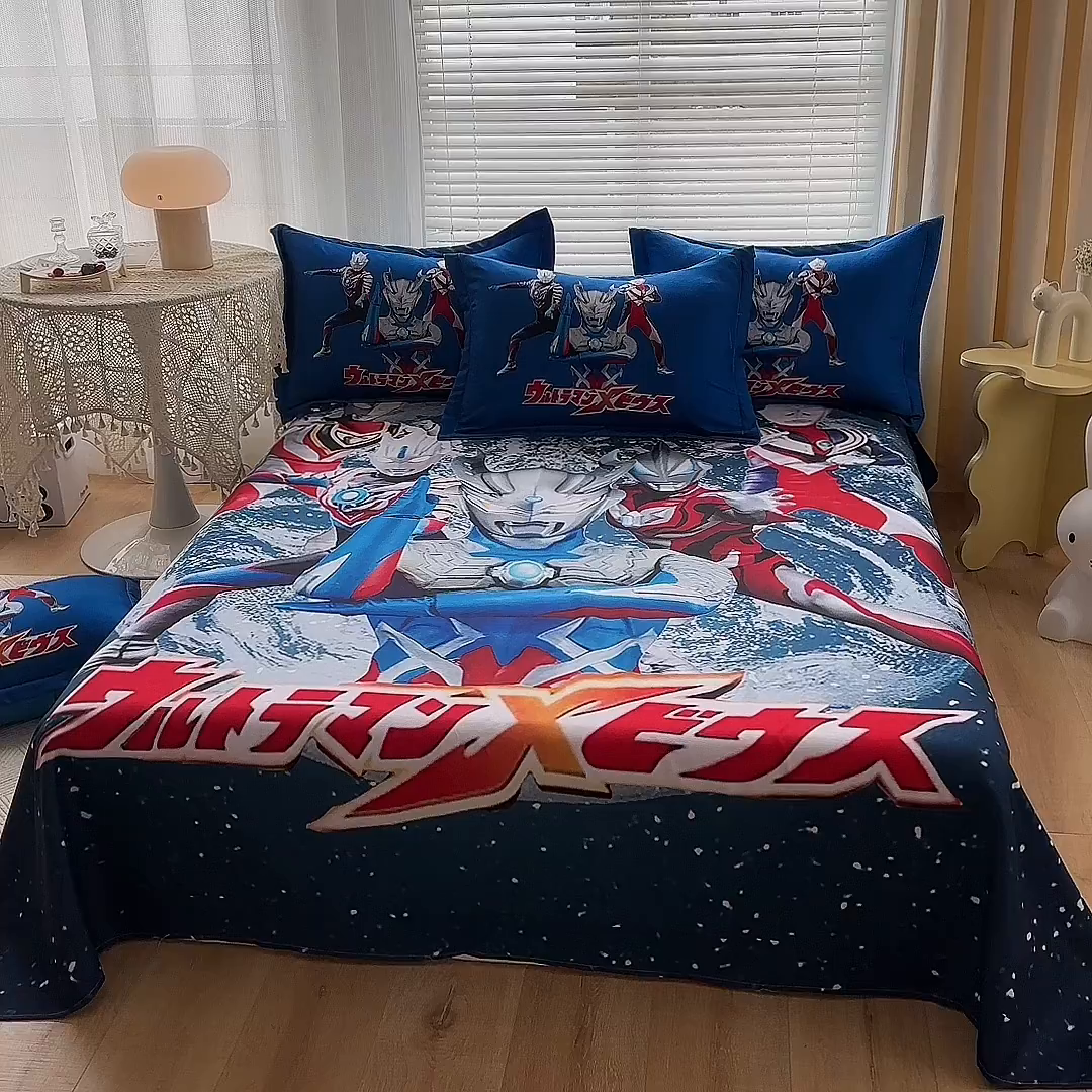 91家纺网 家纺一手货源 找家纺 一电 2025新款卡通床单单件被单学生宿舍被罩三件套单人儿童上下床床单-第一批 奥特警卫队