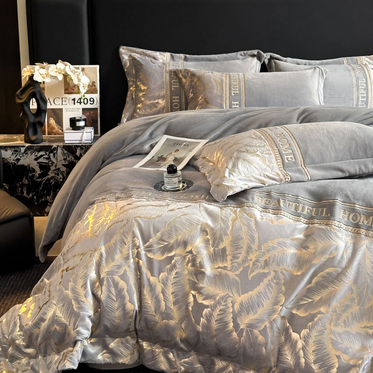 91家纺网 家纺一手货源 找家纺 （总）女子家纺 2025新款牛奶绒拼接刺绣四件套-普罗旺斯