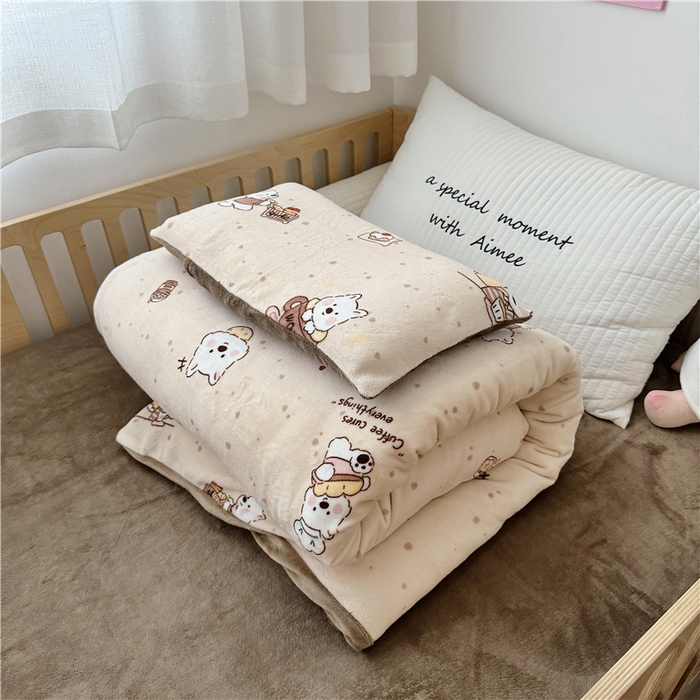 萌宝家纺 2025新款牛奶绒儿童被套幼儿园冬被可拆洗 小熊奶咖
