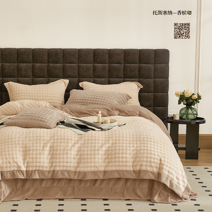 91家纺网 家纺一手货源 找家纺 新月家纺（锦威郎） 2025新款加厚皮草兔毛绒牛奶绒系列四件套9.2斤 托斯塞纳+贵族白