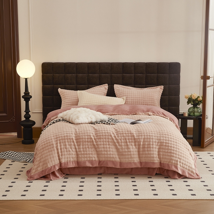 新月家纺（锦威郎） 2025新款加厚皮草兔毛绒牛奶绒系列四件套9.2斤 托斯塞纳+蜜桃粉