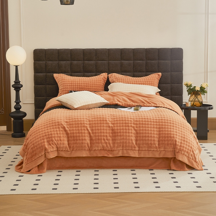 新月家纺（锦威郎） 2025新款加厚皮草兔毛绒牛奶绒系列四件套9.2斤 托斯塞纳+奢华橙