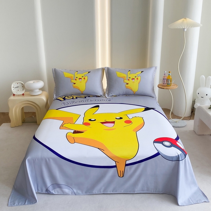 91家纺网 家纺一手货源 找家纺 一电 2025新款卡通床单单件被单学生宿舍被罩三件套单人儿童上下床床单-第二批 圈圈皮卡丘