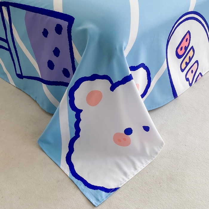 91家纺网 家纺一手货源 找家纺 一电 2025新款卡通床单单件被单学生宿舍被罩三件套单人儿童上下床床单-第二批 奶茶小熊