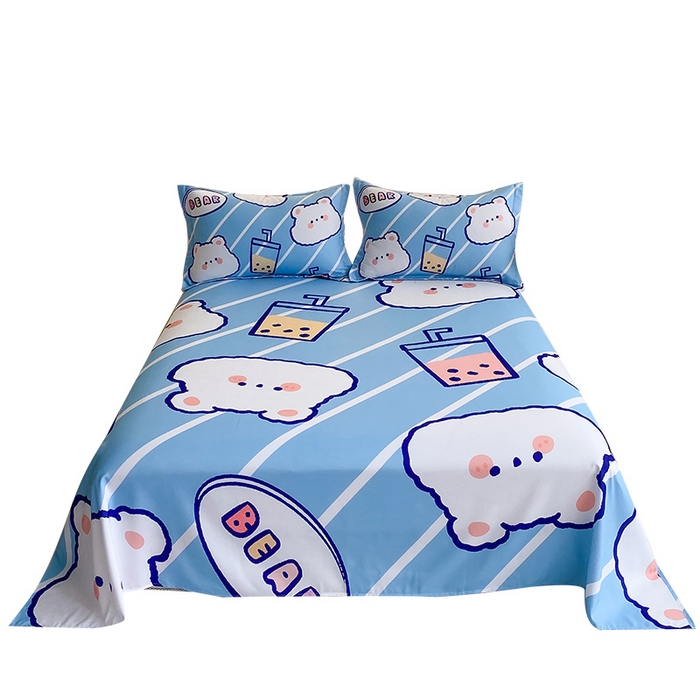 91家纺网 家纺一手货源 找家纺 一电 2025新款卡通床单单件被单学生宿舍被罩三件套单人儿童上下床床单-第二批 奶茶小熊