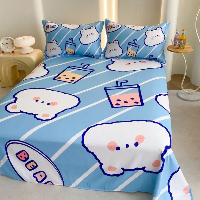 91家纺网 家纺一手货源 找家纺 一电 2025新款卡通床单单件被单学生宿舍被罩三件套单人儿童上下床床单-第二批 奶茶小熊