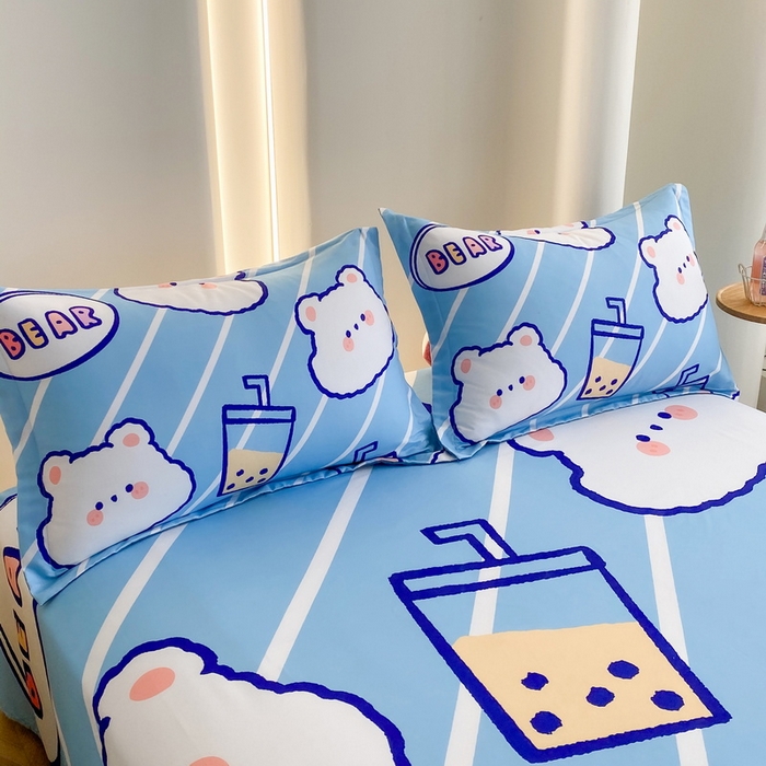 91家纺网 家纺一手货源 找家纺 一电 2025新款卡通床单单件被单学生宿舍被罩三件套单人儿童上下床床单-第二批 奶茶小熊