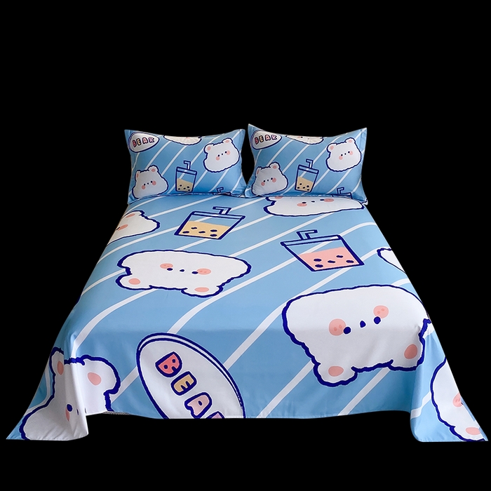 91家纺网 家纺一手货源 找家纺 一电 2025新款卡通床单单件被单学生宿舍被罩三件套单人儿童上下床床单-第二批 奶茶小熊