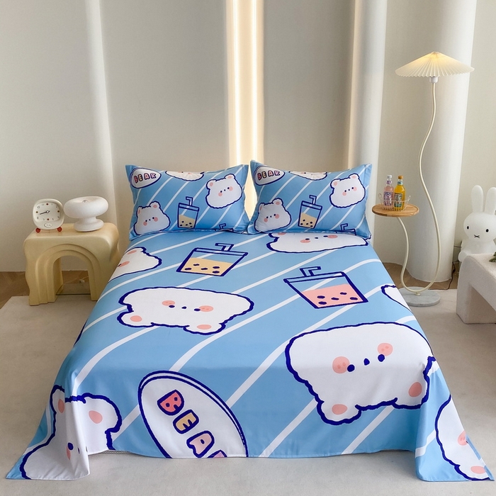 91家纺网 家纺一手货源 找家纺 一电 2025新款卡通床单单件被单学生宿舍被罩三件套单人儿童上下床床单-第二批 奶茶小熊