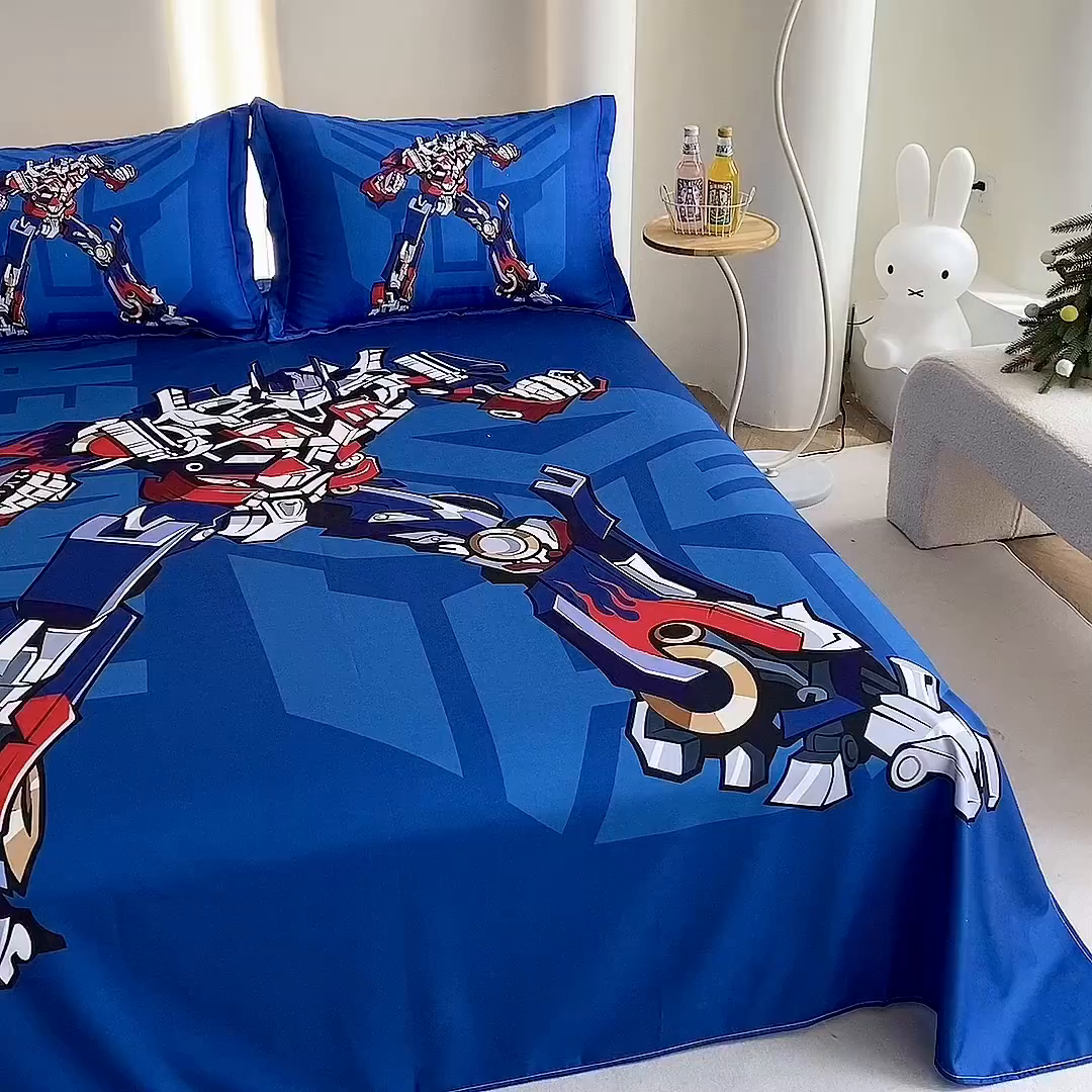 91家纺网 家纺一手货源 找家纺 一电 2025新款卡通床单单件被单学生宿舍被罩三件套单人儿童上下床床单-第二批 擎天柱