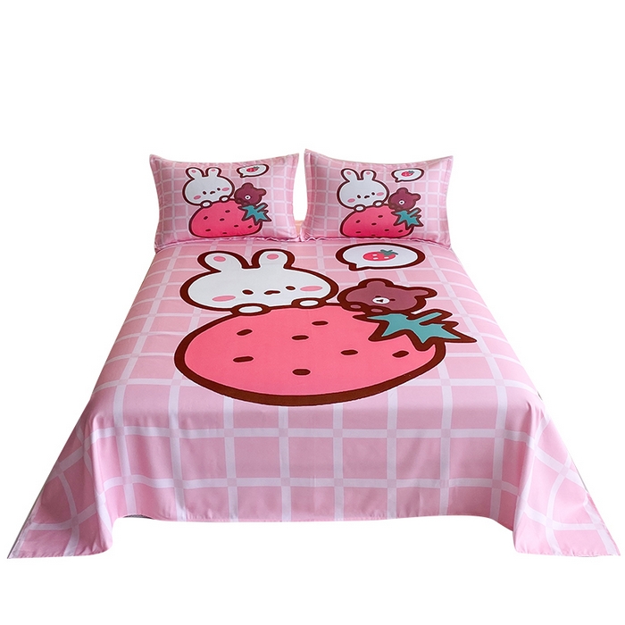 91家纺网 家纺一手货源 找家纺 一电 2025新款卡通床单单件被单学生宿舍被罩三件套单人儿童上下床床单-第二批 草莓动物