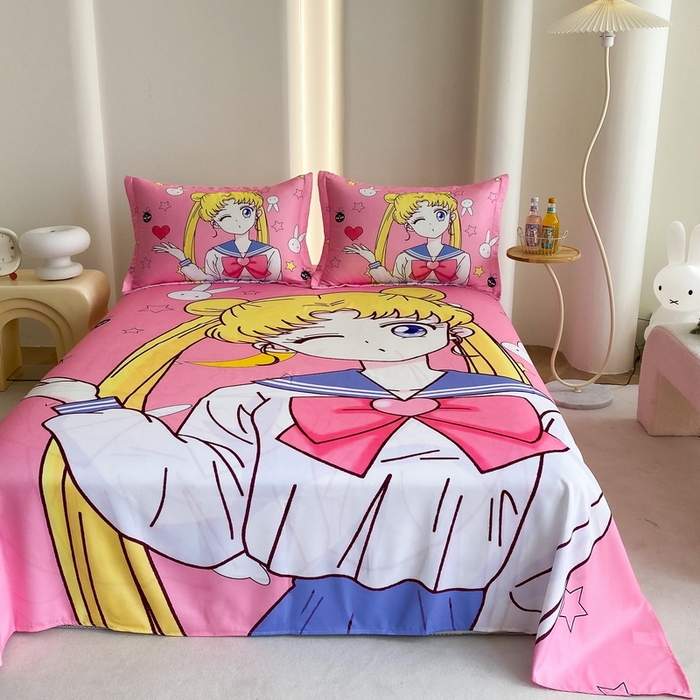 91家纺网 家纺一手货源 找家纺 一电 2025新款卡通床单单件被单学生宿舍被罩三件套单人儿童上下床床单-第二批 爱心美少女