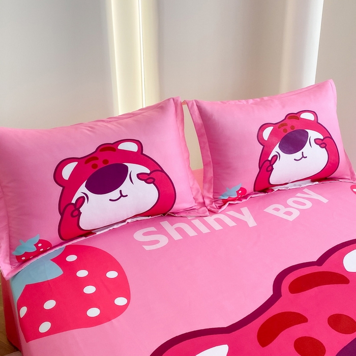 91家纺网 家纺一手货源 找家纺 一电 2025新款卡通床单单件被单学生宿舍被罩三件套单人儿童上下床床单-第二批 草莓大雄