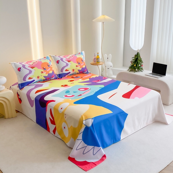 91家纺网 家纺一手货源 找家纺 一电 2025新款卡通床单单件被单学生宿舍被罩三件套单人儿童上下床床单-第二批 嘻嘻皮卡丘