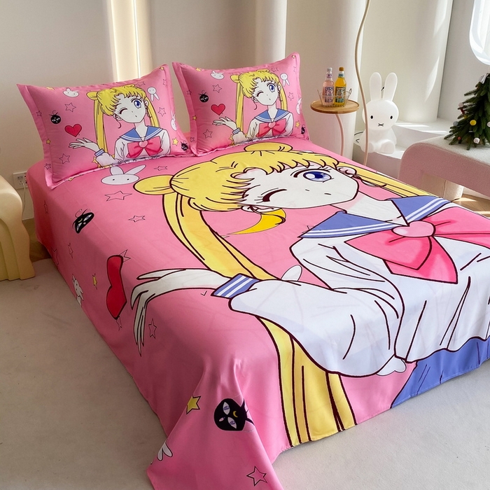 91家纺网 家纺一手货源 找家纺 一电 2025新款卡通床单单件被单学生宿舍被罩三件套单人儿童上下床床单-第二批 爱心美少女