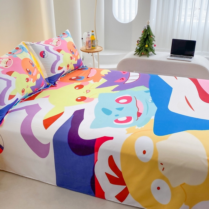 91家纺网 家纺一手货源 找家纺 一电 2025新款卡通床单单件被单学生宿舍被罩三件套单人儿童上下床床单-第二批 嘻嘻皮卡丘