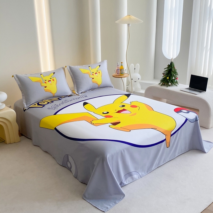 91家纺网 家纺一手货源 找家纺 一电 2025新款卡通床单单件被单学生宿舍被罩三件套单人儿童上下床床单-第二批 圈圈皮卡丘