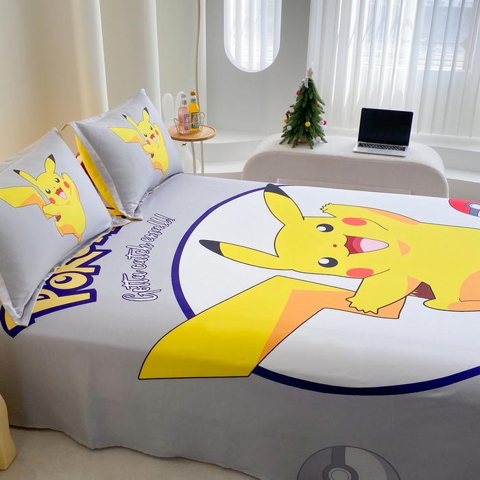 91家纺网 家纺一手货源 找家纺 一电 2025新款卡通床单单件被单学生宿舍被罩三件套单人儿童上下床床单-第二批 圈圈皮卡丘