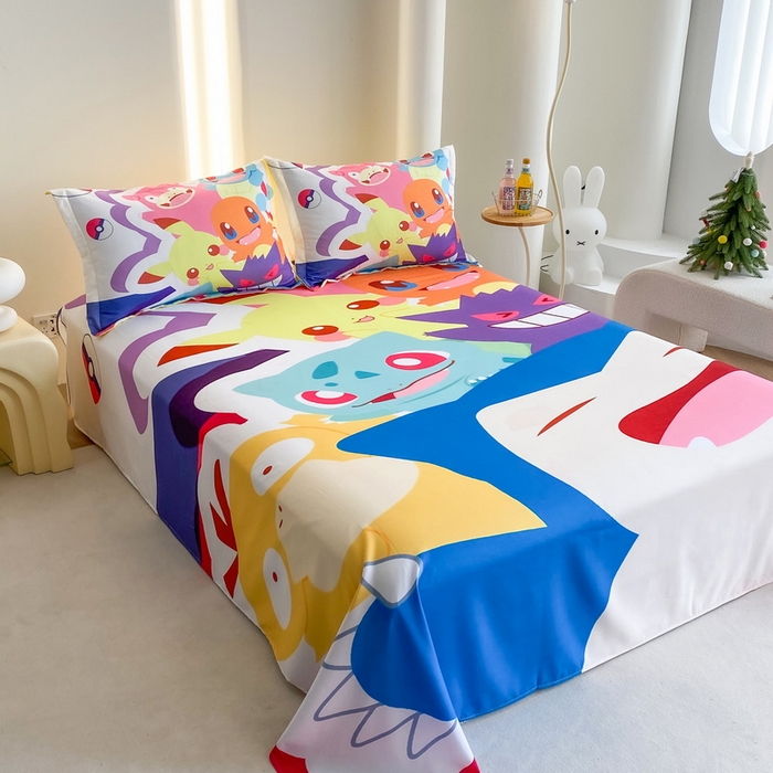 91家纺网 家纺一手货源 找家纺 一电 2025新款卡通床单单件被单学生宿舍被罩三件套单人儿童上下床床单-第二批 嘻嘻皮卡丘