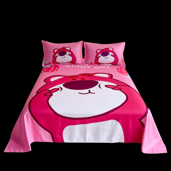 91家纺网 家纺一手货源 找家纺 一电 2025新款卡通床单单件被单学生宿舍被罩三件套单人儿童上下床床单-第二批 草莓大雄