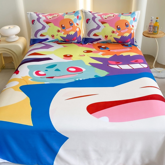 91家纺网 家纺一手货源 找家纺 一电 2025新款卡通床单单件被单学生宿舍被罩三件套单人儿童上下床床单-第二批 嘻嘻皮卡丘