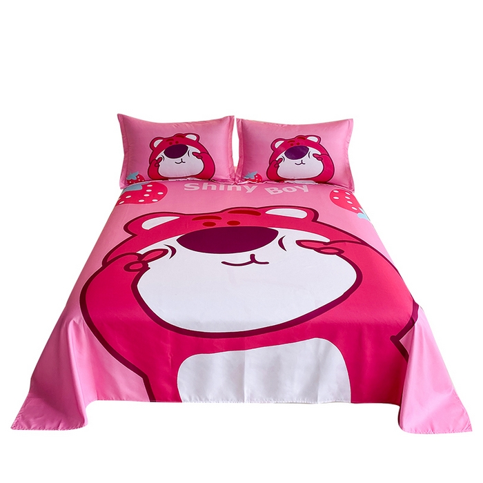 91家纺网 家纺一手货源 找家纺 一电 2025新款卡通床单单件被单学生宿舍被罩三件套单人儿童上下床床单-第二批 草莓大雄