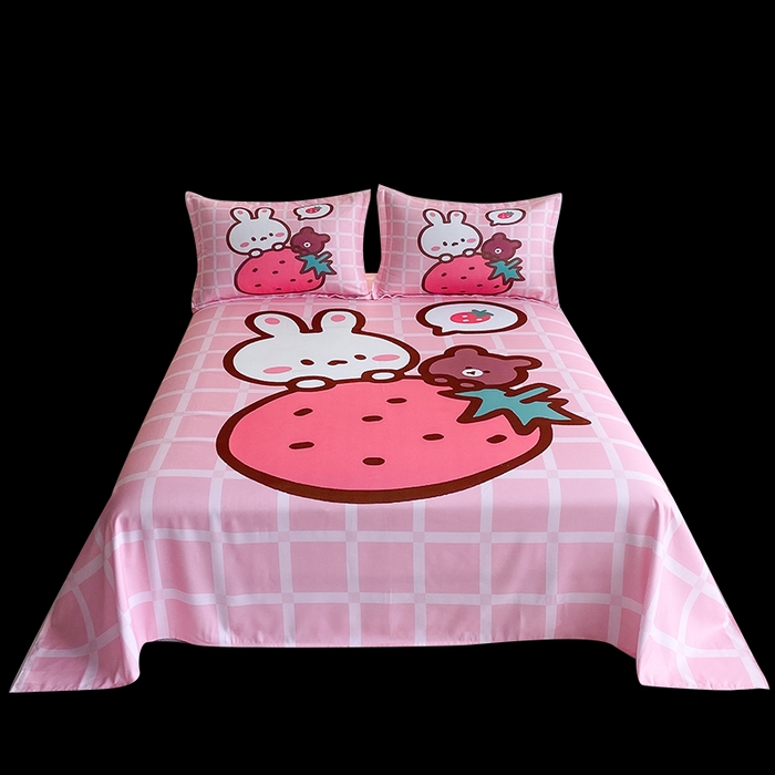 91家纺网 家纺一手货源 找家纺 一电 2025新款卡通床单单件被单学生宿舍被罩三件套单人儿童上下床床单-第二批 草莓动物